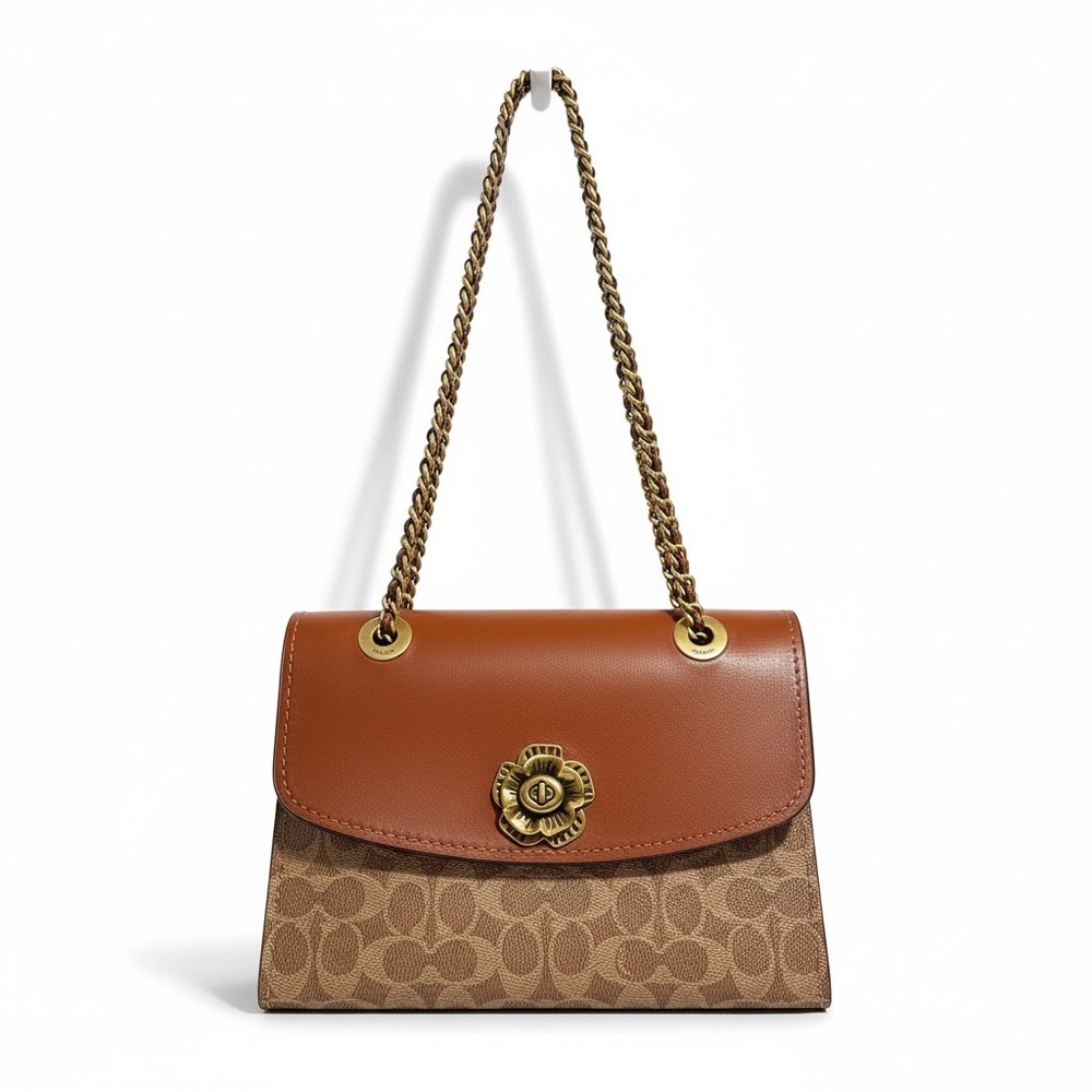 Coach Parker Convertable Bag Colorblock Signature Canvas and Tea Rose Closure